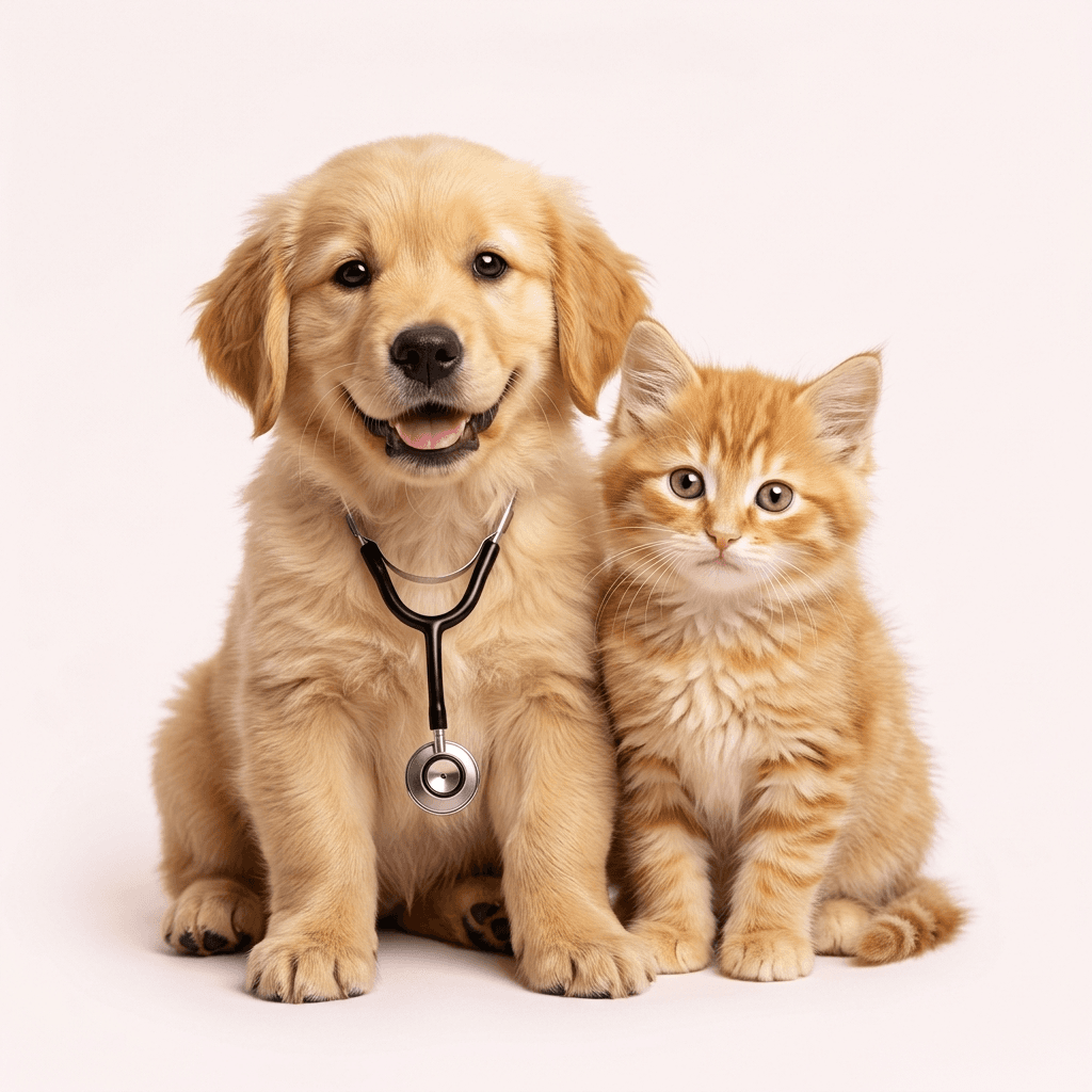 Mutlu evcil hayvanlar ve veteriner hekim köpek