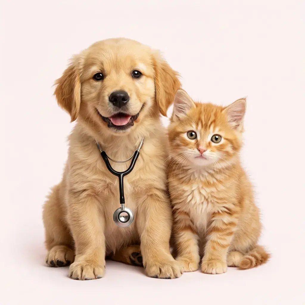 Mutlu evcil hayvanlar ve veteriner hekim köpek