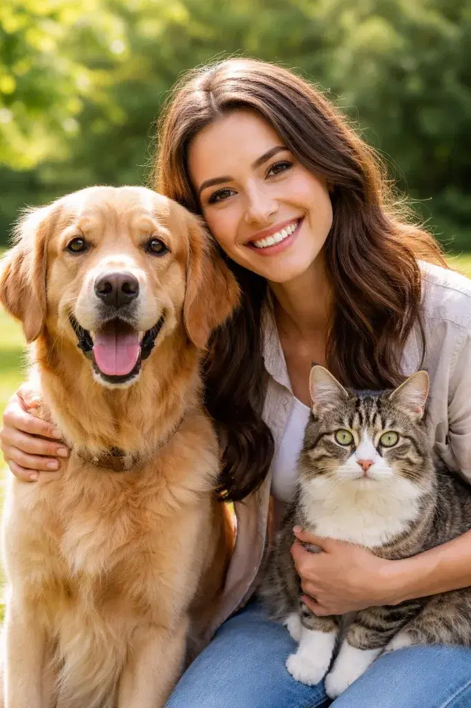 Hayvan sahibi köpek ve kedisiyle — görüntülü veteriner hekim görüşmesi önizlemesi